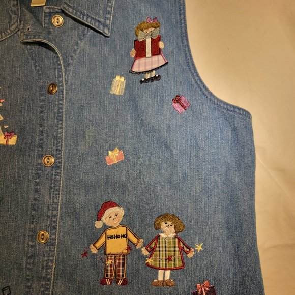 Christopher and Banks Christmas Jean Vest - Picture 3 of 5